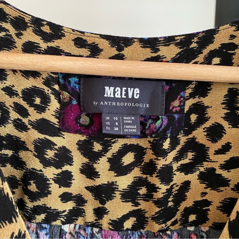 Anthropologie Maeve Black Floral Leopard Print Morgan Wrap Dress 6 - Picture 13 of 16
